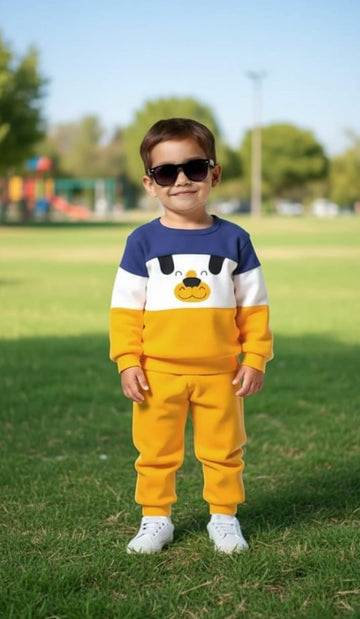 Yellow and Blue Happy DOG with yellow pajama Kids track suit (RX-347)