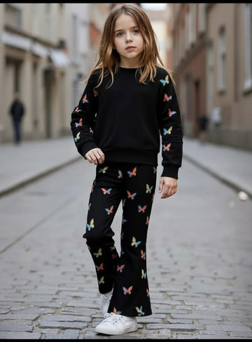 Black All Over Butterfly with Butterfly Printed pajama Kids track suit (RX-346)