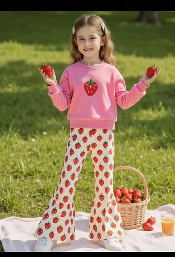 Pink Strawberry with All over strawberry Printed pajama Kids track suit (RX-344)