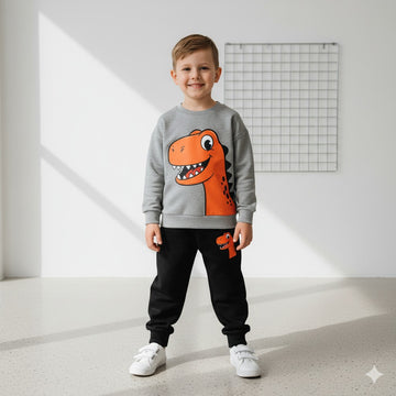 Grey Big Orange Dinosor with Black pajama Kids track suit (RX-340)