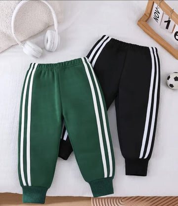 Pack of 2 White Stripes Fleece Trousers For Kids (RX-356) (Green, Black)