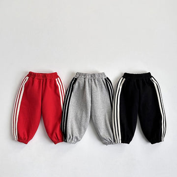 Pack of 3 White Stripes Fleece Trousers For Kids (RX-359) (Black, Grey, Red)