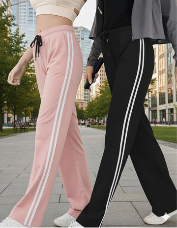 Pack Of 2 White Stripes Pajamas For Ladies (RX-369) (Pink, Black)