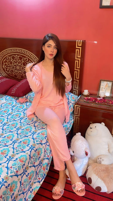 Baby Pink 3 Piece Night suit For Her (RX-377)