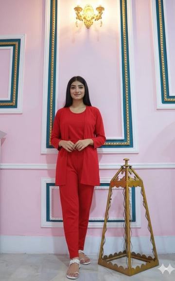 Red 3 Piece Night suit For Her (RX-378)