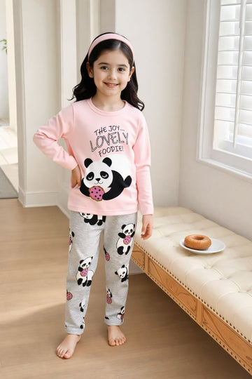 Pink Panda Printed Kids Night Suit (RX-385)