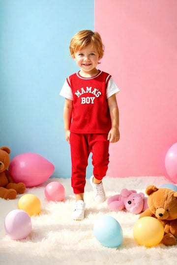 Red half sleeves Mama's Boy kids night suit (RX-400)