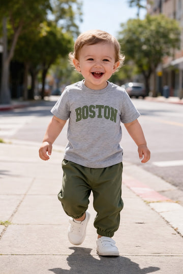 Grey half sleeves Boston Printed kids night suit (RX-399)