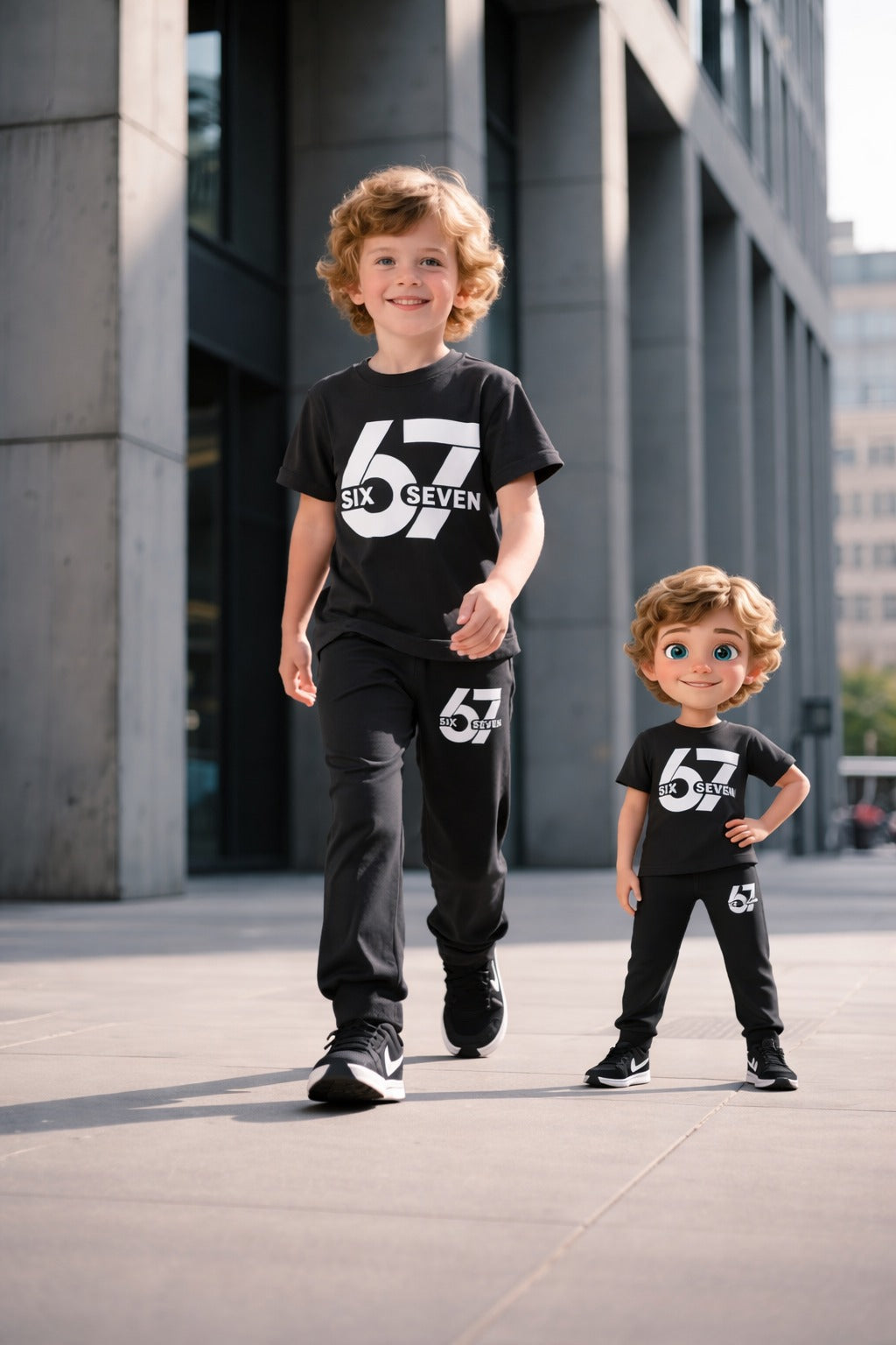 Black half sleeves 67 printed kids suit (RX-401)