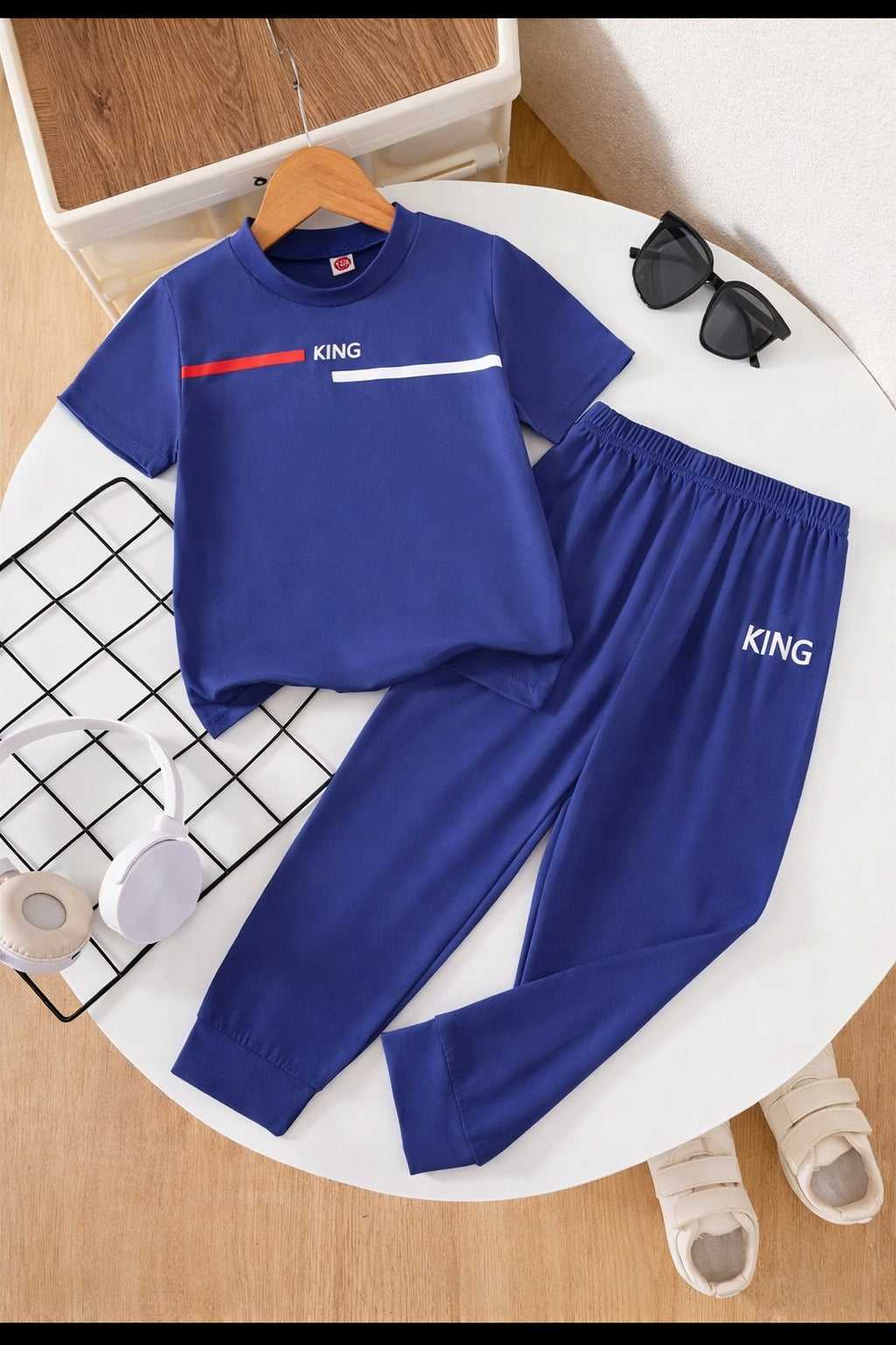 Blue King Printed Half sleeves kids suit (RX-403)