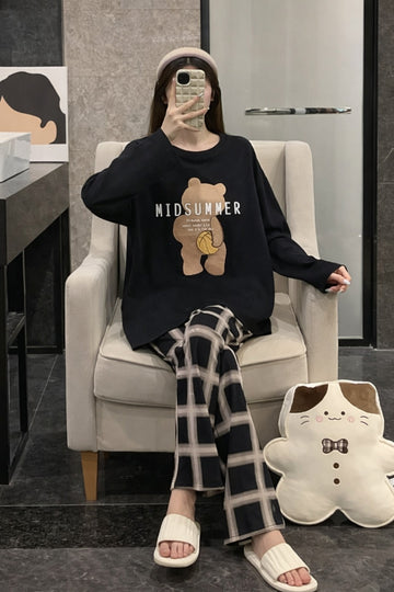 Black Mid Summers Printed with checkered trouser Night suit (RX-419)