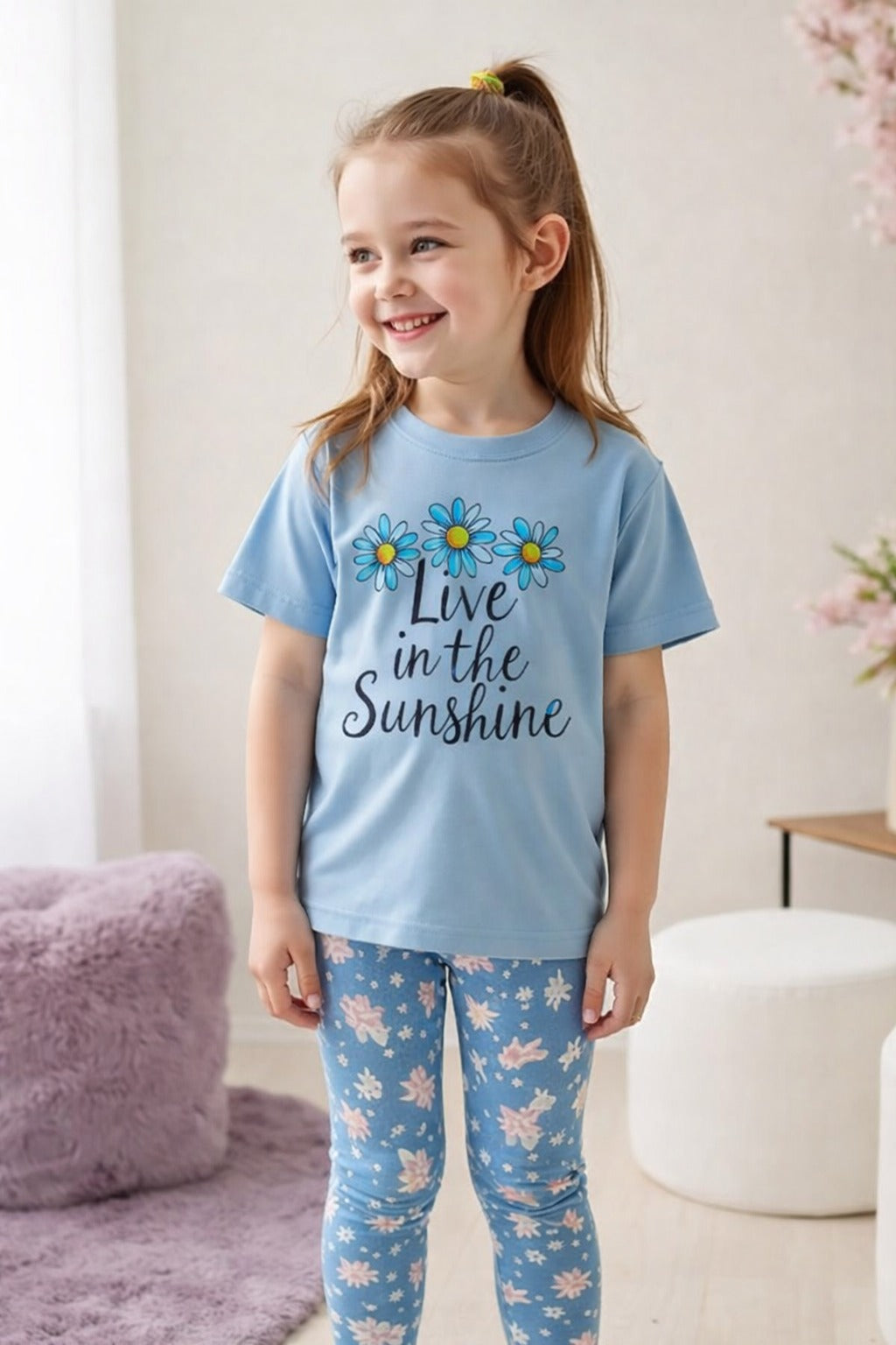 Sky blue live in the sunshine printed kids night suit (RX-414)
