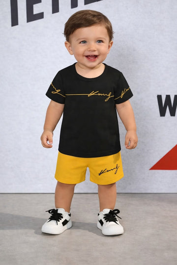 Black Kong printed t Shirt with yellow shorts printed kids suit (RX-415)