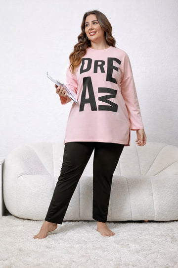 Pink Dreams long Shirt with black trouser night suit For her (RX-424)