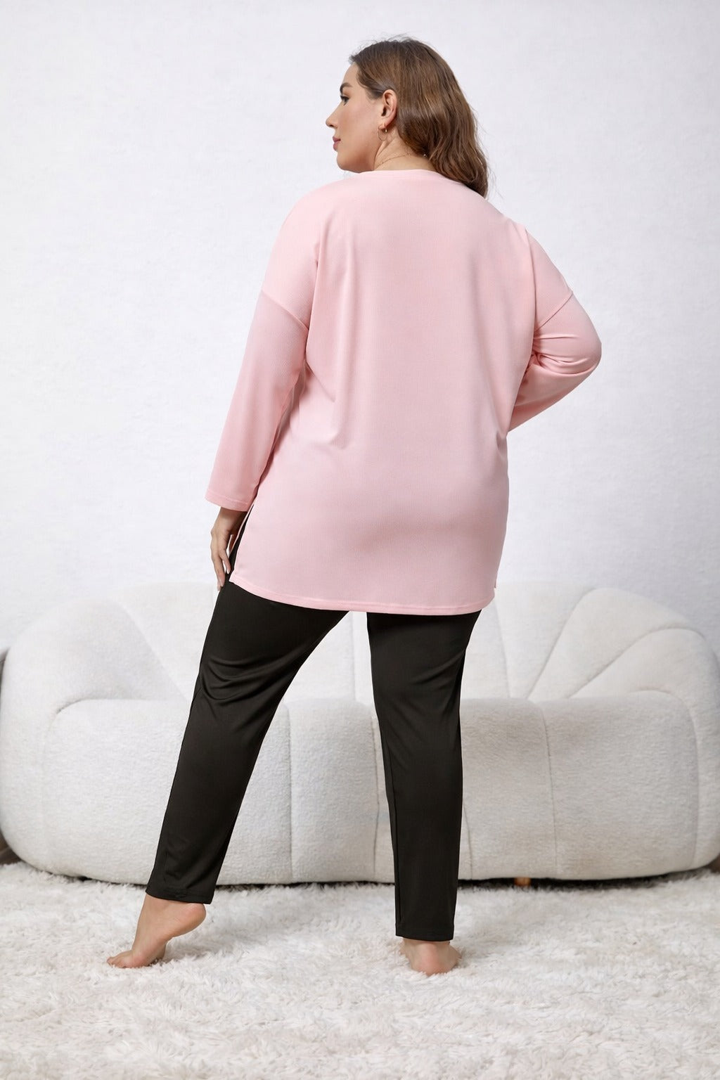 Pink Dreams long Shirt with black trouser night suit For her (RX-424)