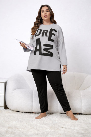 Grey Dreams long Shirt with black trouser night suit For her (RX-425)