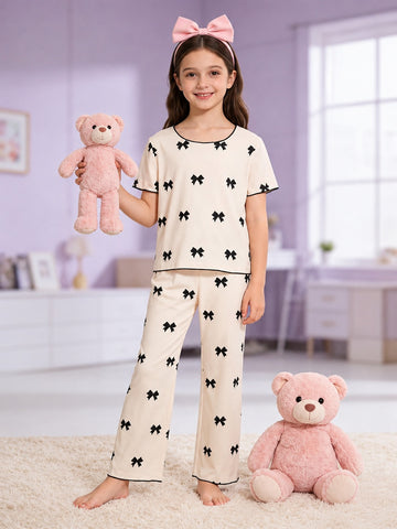 White With Black Bow Printed Kid Suit (RX-461)