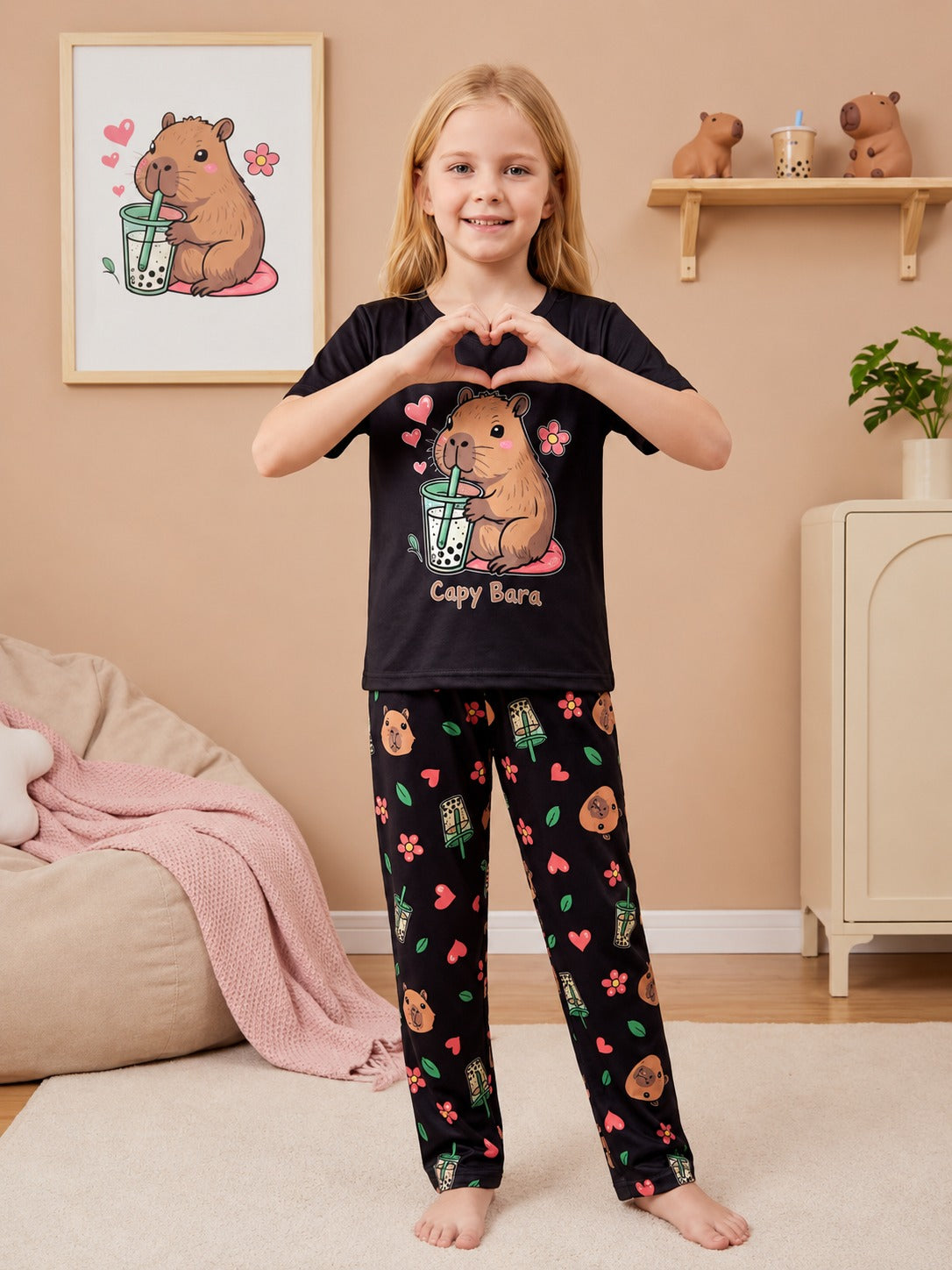 Black Cappy Bara Printed Kid Suit (RX-464)