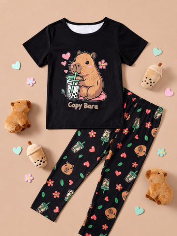 Black Cappy Bara Printed Kid Suit (RX-464)
