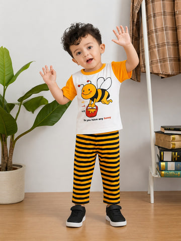 White And Yellow Honey Bee Printed Kid Suit (RX-466)