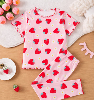 Pink Strawberry Printed Kid Suit (RX-468)