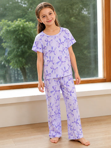 Purple Bow Printed Kid Suit (RX-469)