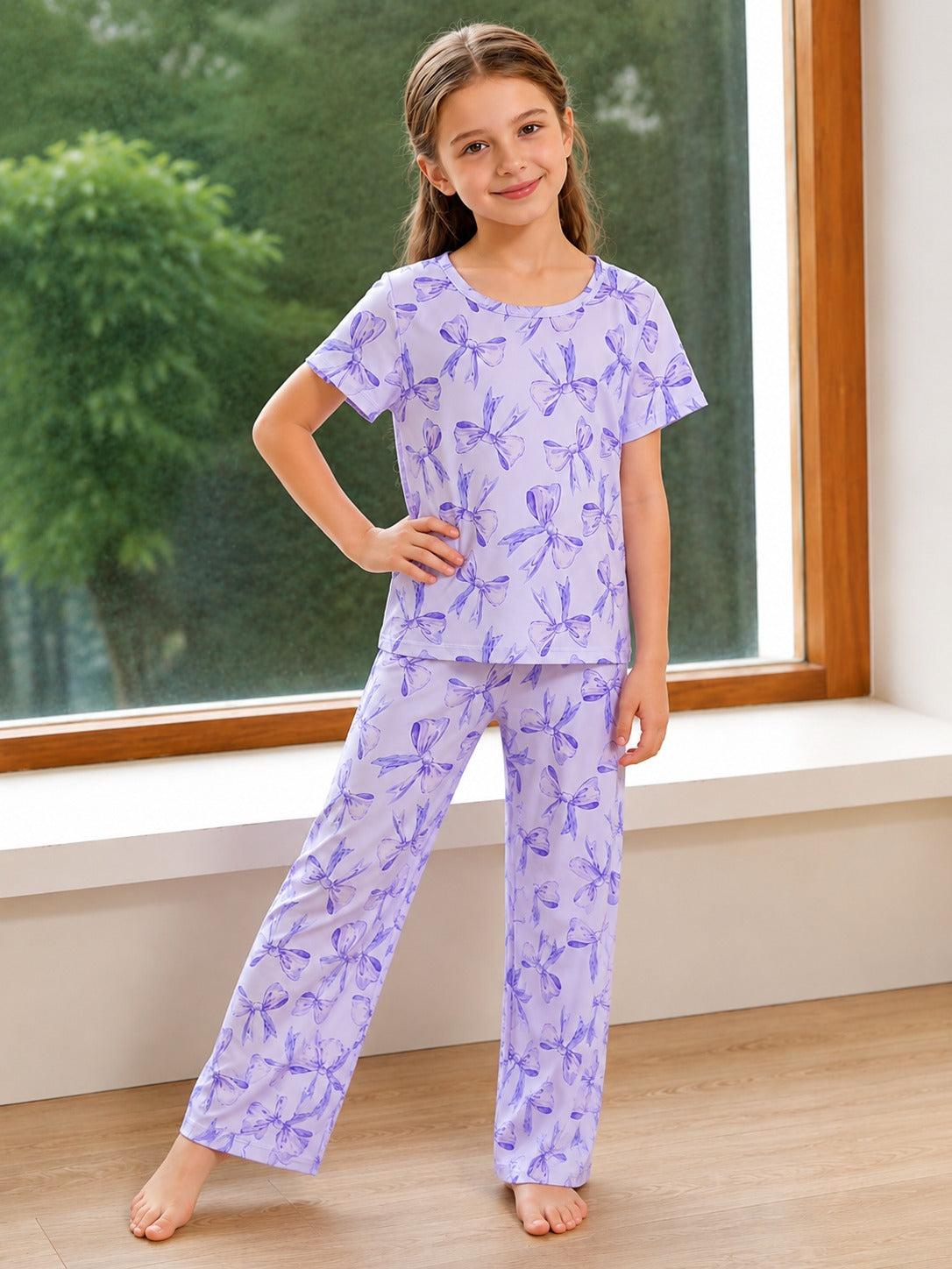 Purple Bow Printed Kid Suit (RX-469)