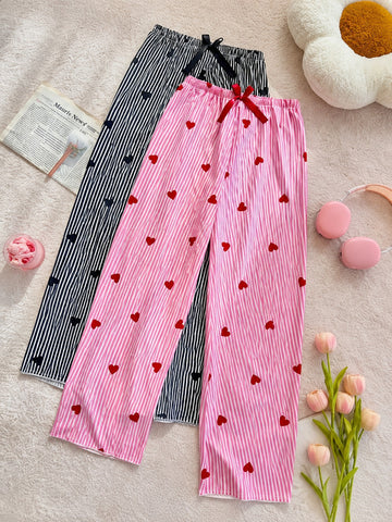 Pack of 2 Black And Pink Lining Hearts Printed Plazzo for her (RX-480)