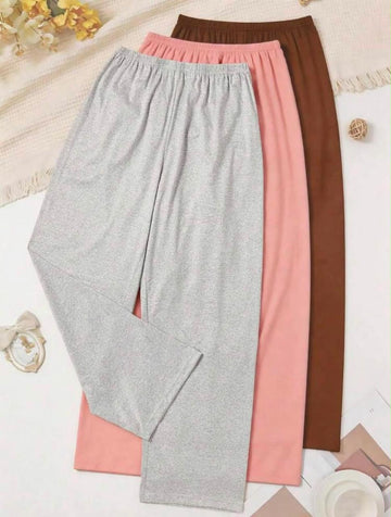 Pack of 3 Plain Plazzo Pajamas Plazo for her ( Grey, Pink, Brown) (RX-499)