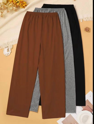 Pack of 3 Plain Plazzo Pajamas Plazo for her (Brown, Grey, Black) (RX-500)