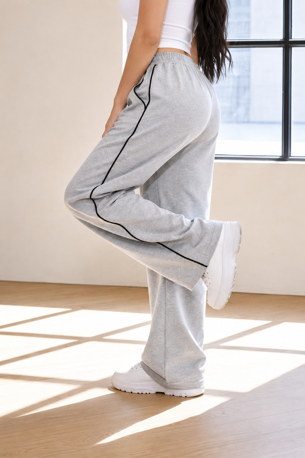 Hezel grey with Black pipen Terry Baggy Plazo for her (RX-518)