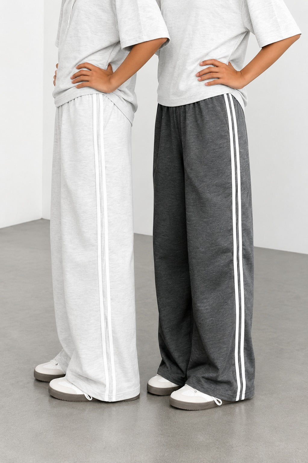 Pack of 2 white stripes hezel Grey And Charcoal Grey Terry baggy Plazo for her (RX-517)