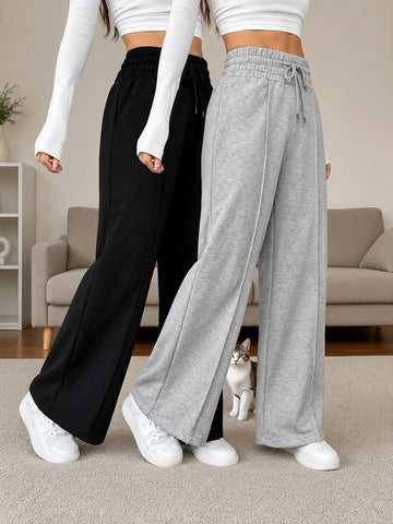 Pack of 2 front stitch Black And hazel Grey Terry baggy Plazo for her (RX-516)