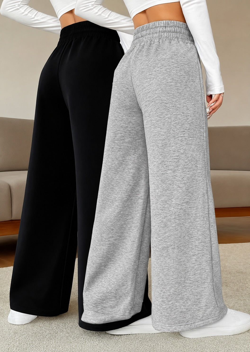 Pack of 2 front stitch Black And hazel Grey Terry baggy Plazo for her (RX-516)