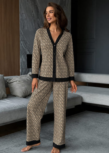 Signature Monogram Printed button style night suit For her (RX-521)