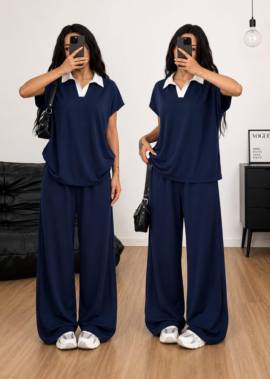 Navy Blue White Collar Co-Ord Set (RX-523)