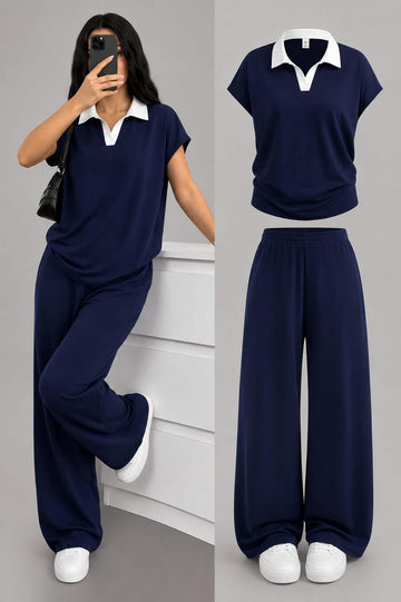 Navy Blue White Collar Co-Ord Set (RX-523)