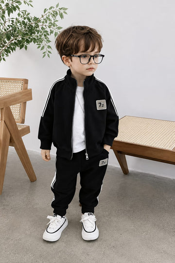 Black With White Stripes 72 Print Zipper Track Suit (RX-531)