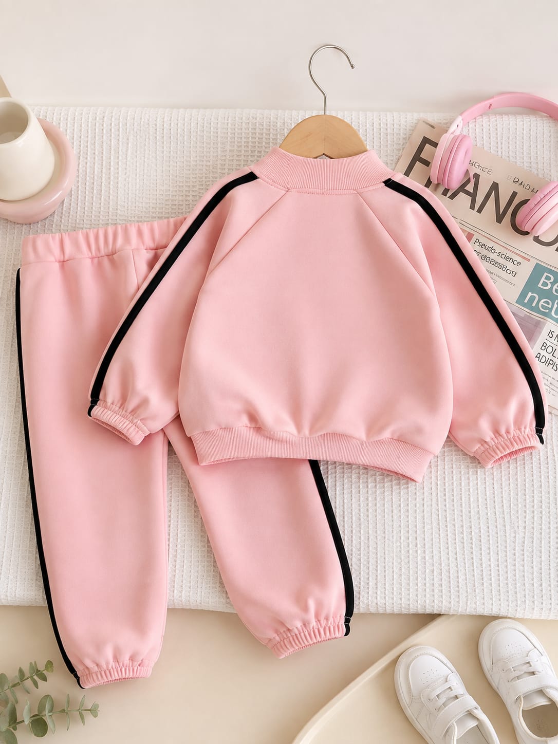 Pink With Black Stripes Zipper Track Suit (RX-534)