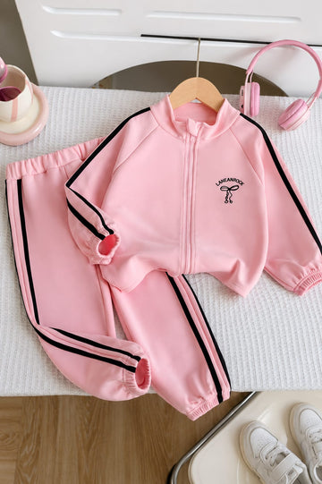 Pink With Black Stripes Zipper Track Suit (RX-534)