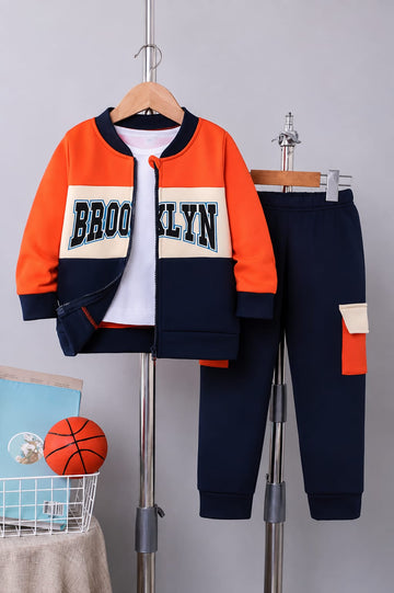 Orange Brooklyn Printed Zipper Kids Track Suit (RX-538)