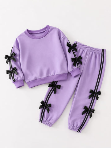 Purple With Black Bow Kids Track Suit (RX-543)