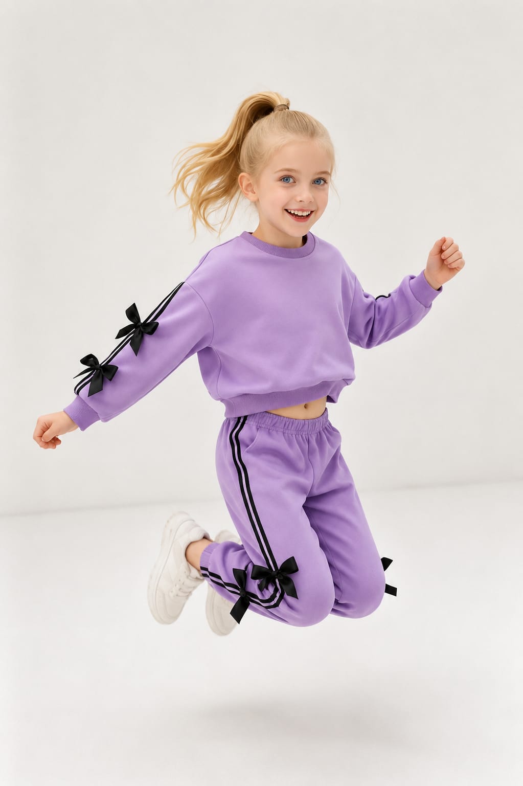 Purple With Black Bow Kids Track Suit (RX-543)