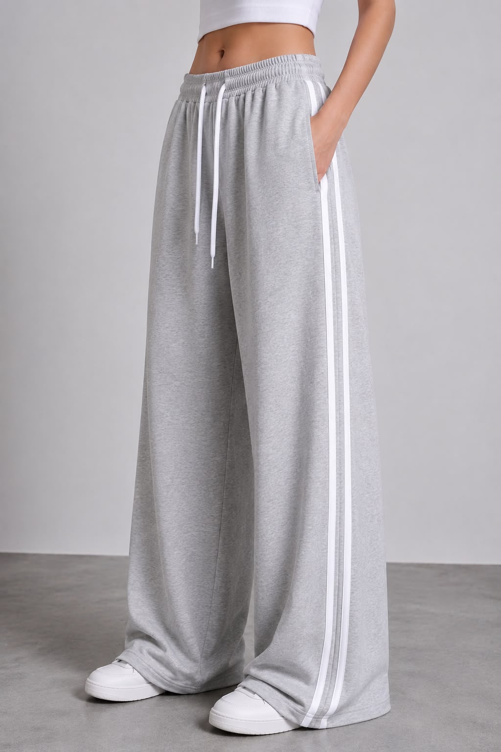 Grey White Stripes Terry Baggy Trousers for her (RX-556)