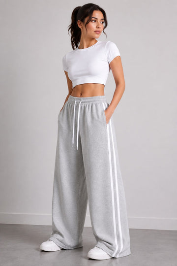 Grey White Stripes Terry Baggy Trousers for her (RX-556)