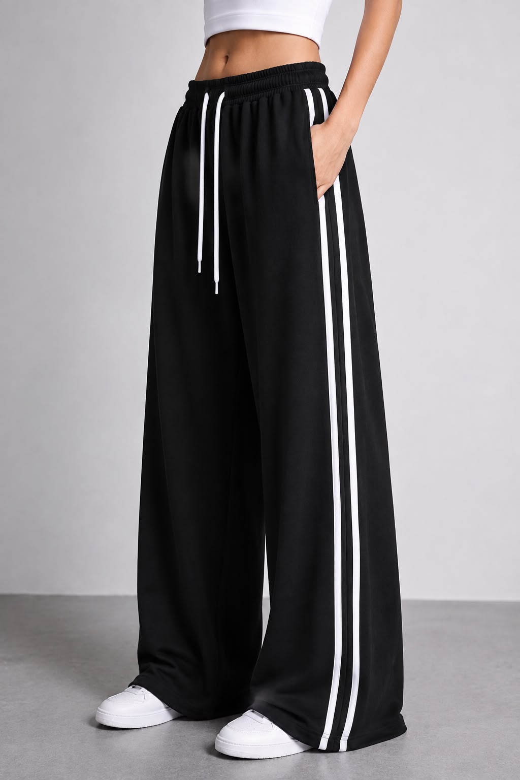 Black White Stripes Terry Baggy Trousers for her (RX-557)