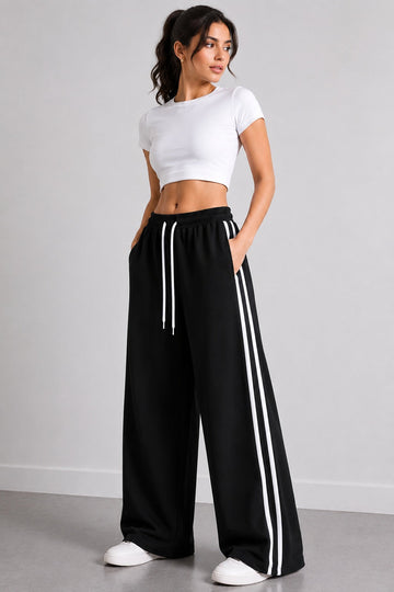Black White Stripes Terry Baggy Trousers for her (RX-557)