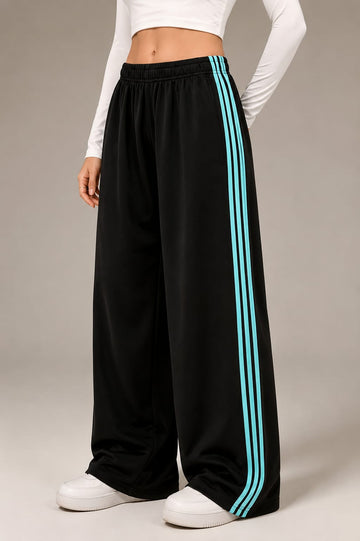 Black With 3 Blue Stripes Wide Leg Baggy Trouser for her (RX-559)