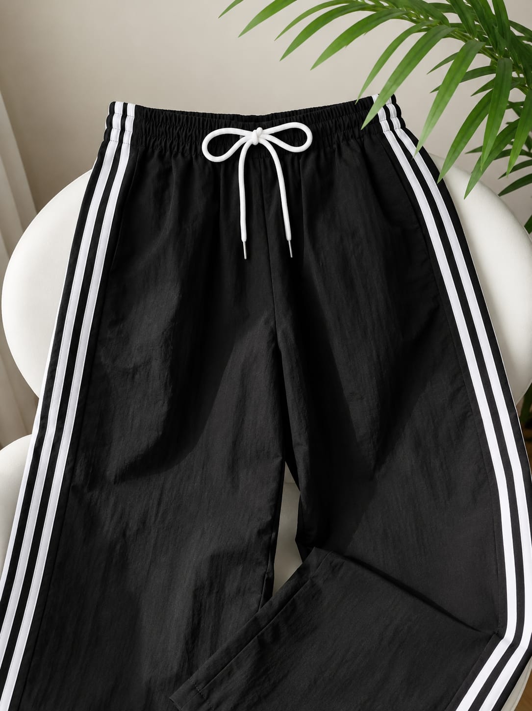 Black With 3 White Stripes Wide Leg Baggy Terry Trouser for her (RX-562)