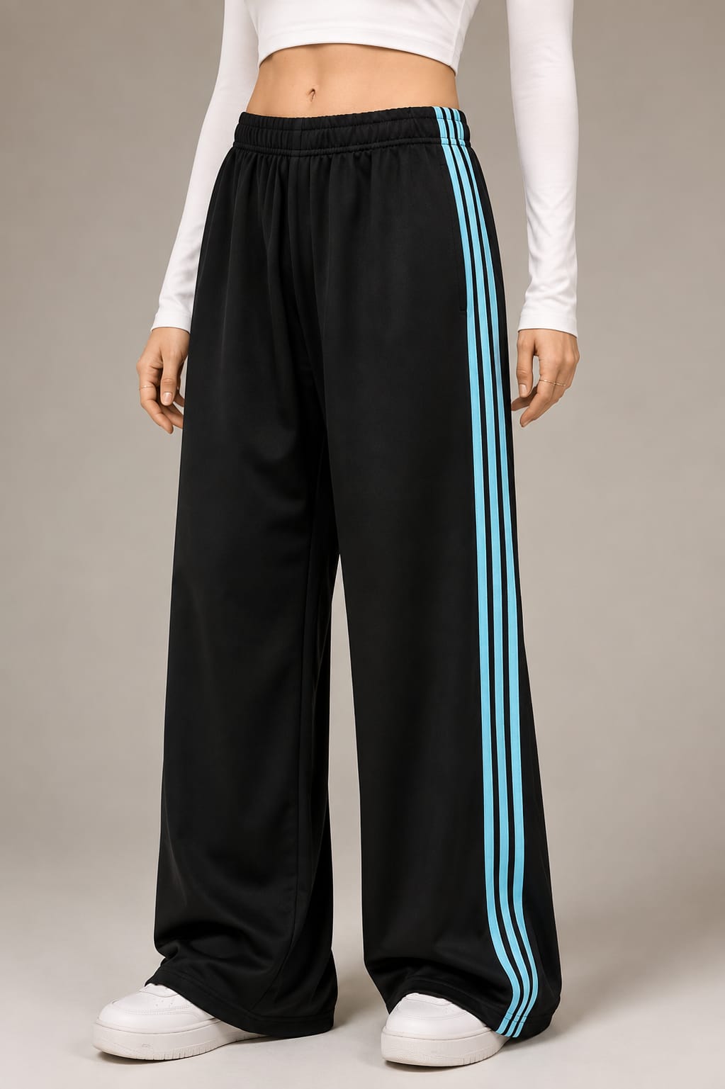 Black With 3 Blue Stripes Wide Leg Baggy Trouser for her (RX-559)